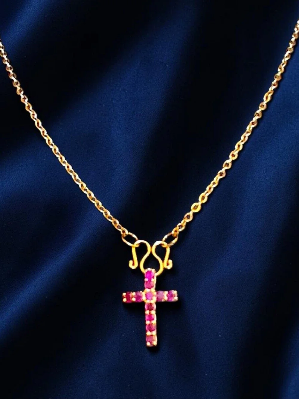 1 ctw Ruby (FF) Cross Pendant in 14K Yellow Gold Over Sterling Silver 20 inch